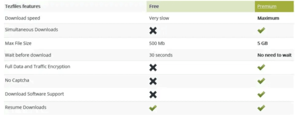 Benefícios do TezFiles premium